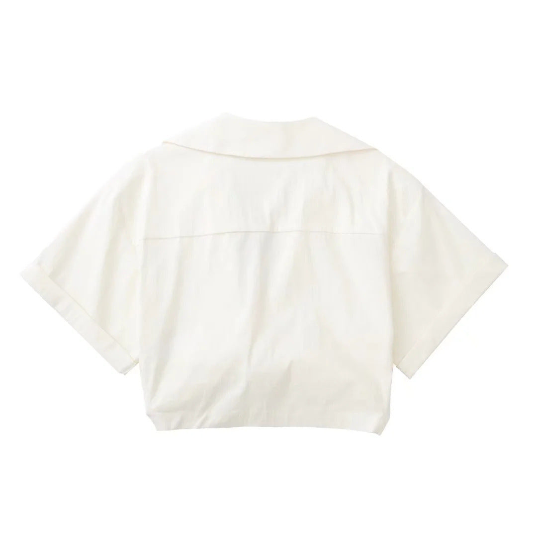New Women's Stretch Linen Blend Cropped Shirt