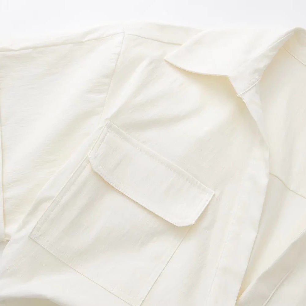 New Women's Stretch Linen Blend Cropped Shirt