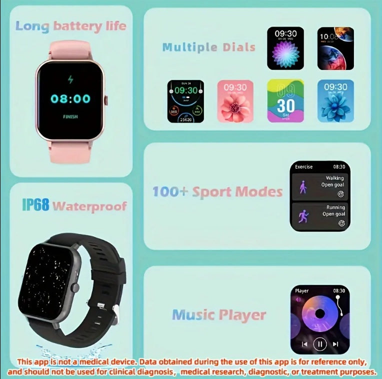Square Smartwatch Women BT Call Heart Rate Sport Mode Fitness Tracker