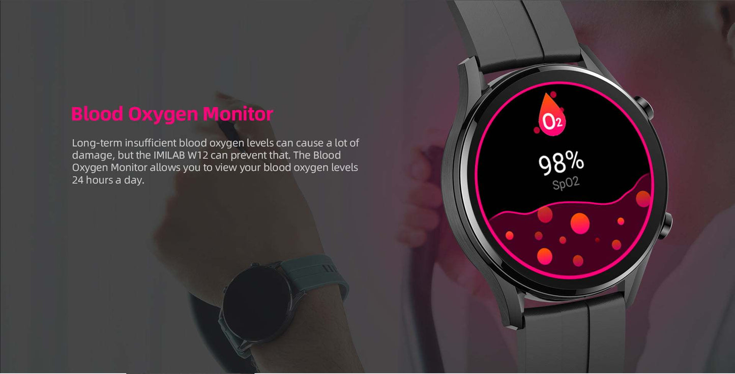 Smart Watch For Men Women Bluetooth Sports Fitness Tracker Heart Rate IP68 Waterproof -Black