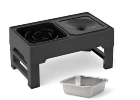 Dog Double Bowls Stainless Stand Adjustable Height Pets Feeding Dish