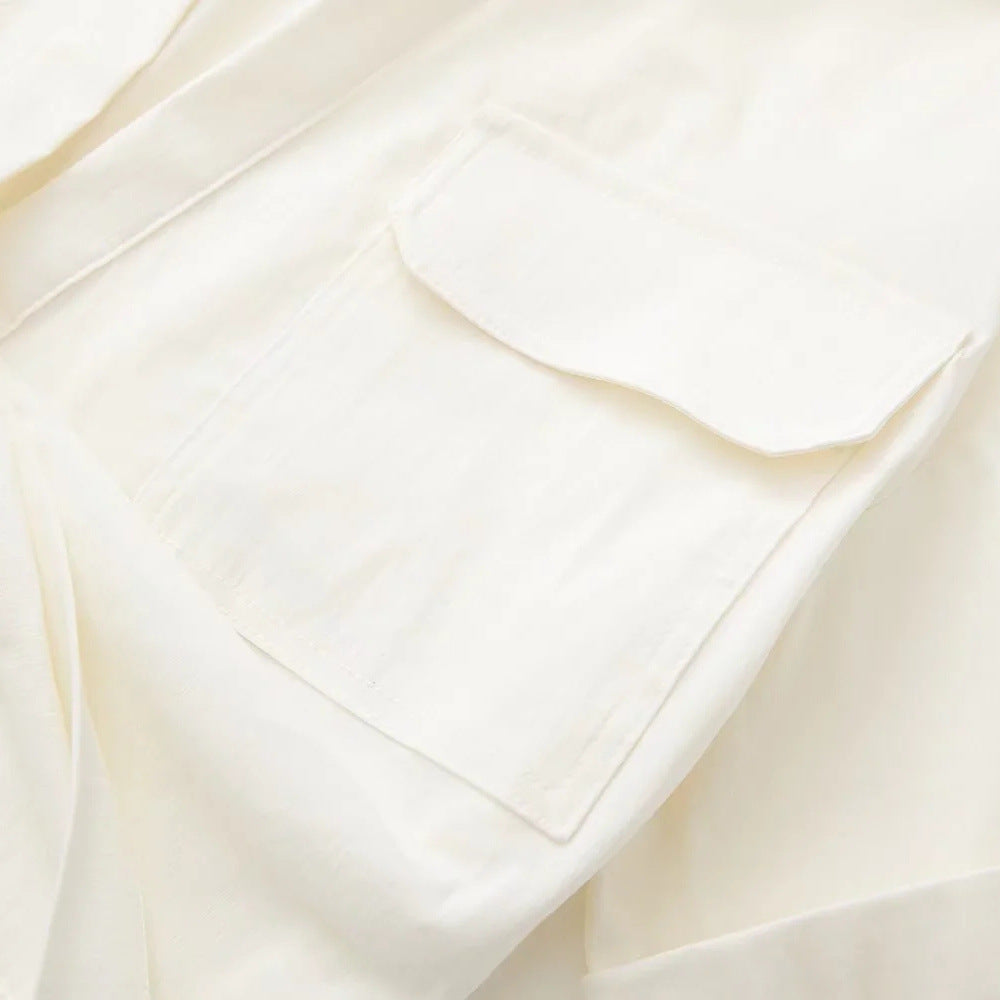New Women's Stretch Linen Blend Cropped Shirt