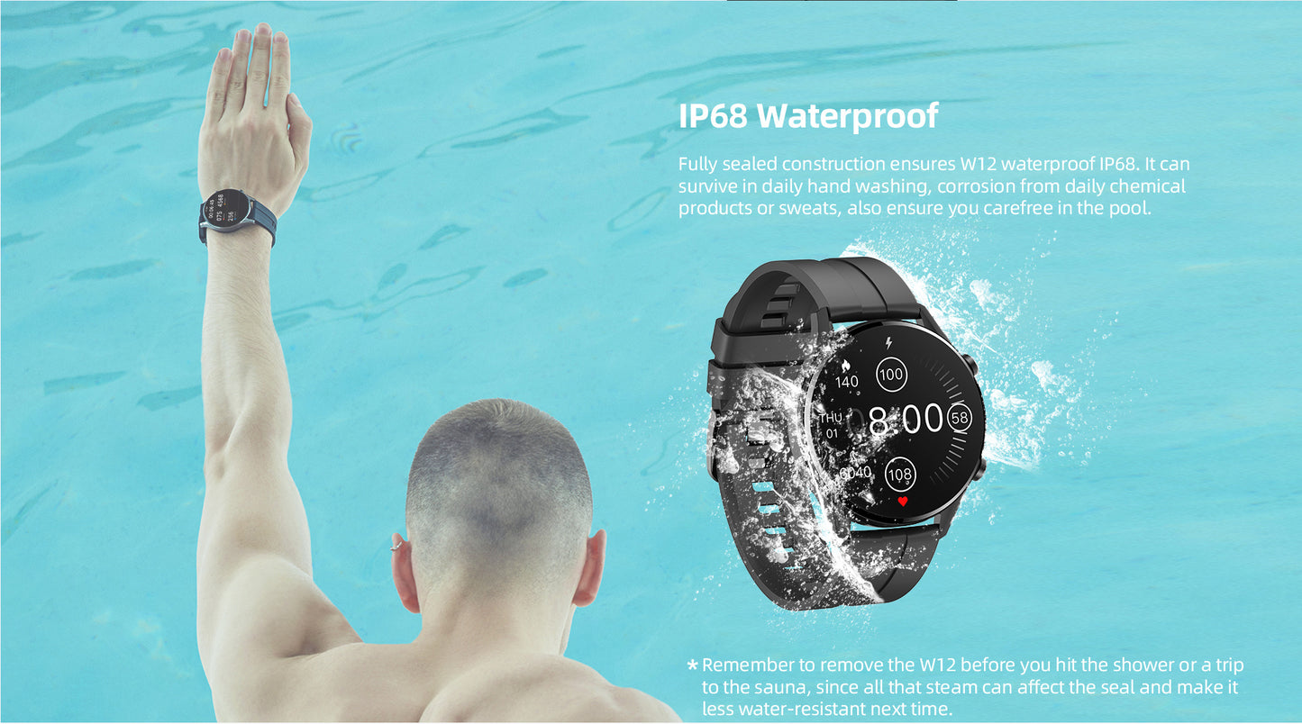 Smart Watch For Men Women Bluetooth Sports Fitness Tracker Heart Rate IP68 Waterproof -Black
