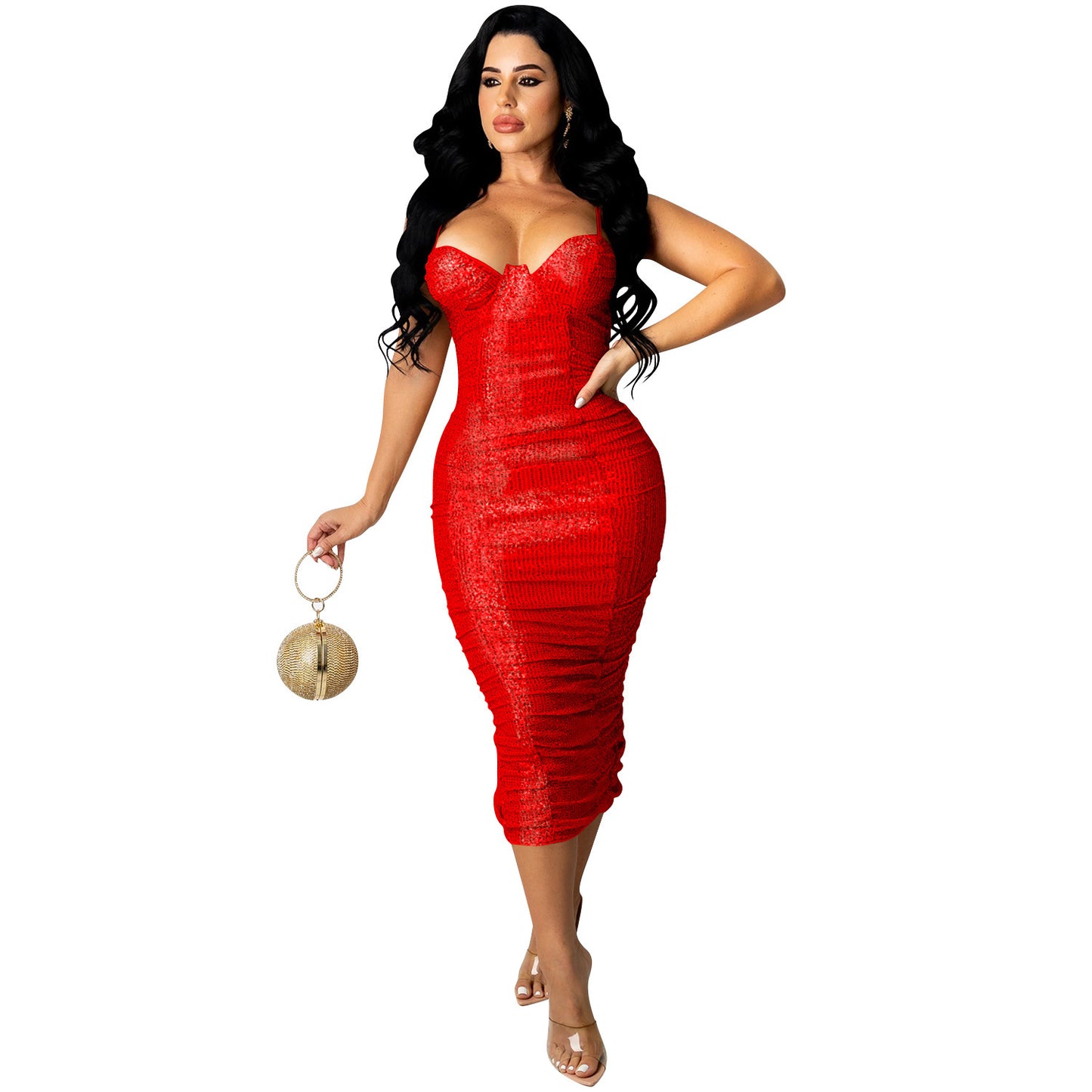 Nightclub Sequin Sling Slit Long Dress Women