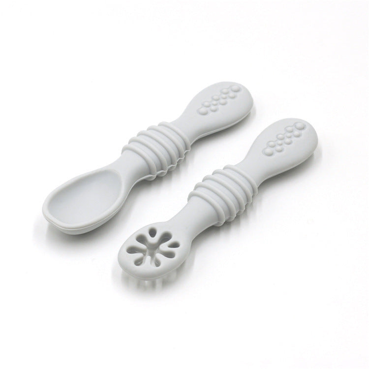 Baby Eating Training Set Toddler Feeding Silicone Sticky Spoon Fork