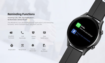 Smart Watch For Men Women Bluetooth Sports Fitness Tracker Heart Rate IP68 Waterproof -Black