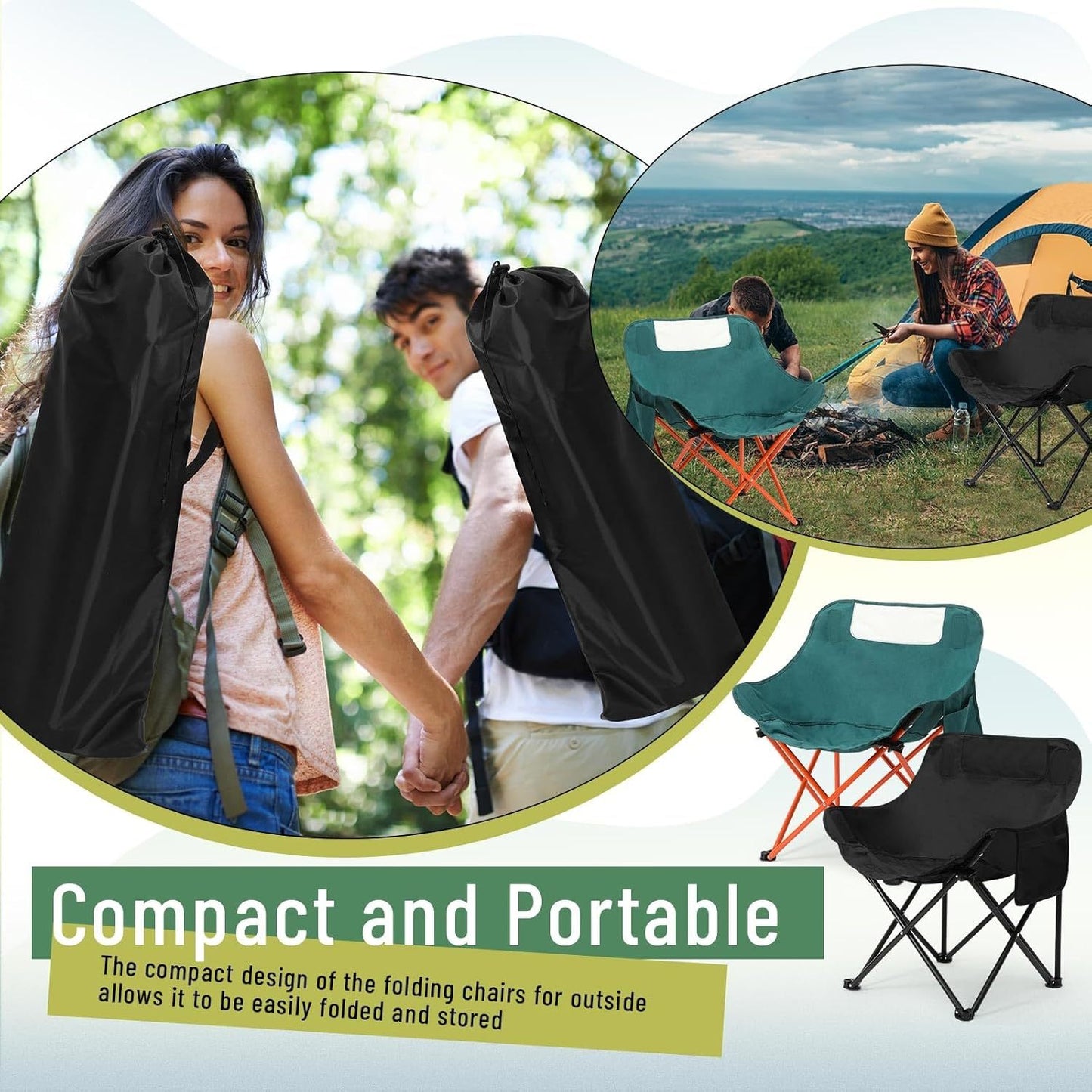 2 Pack Compact Camping Chairs Portable Folding For Outside  camping