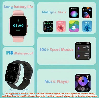 Square Smartwatch Women BT Call Heart Rate Sport Mode Fitness Tracker