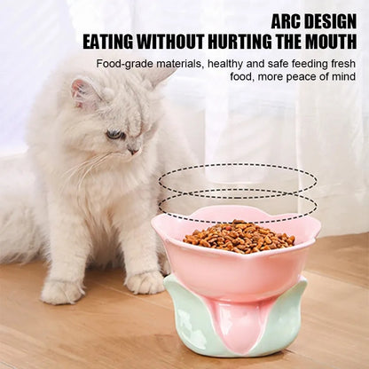 Cat Flower Bowl Raised Ceramic Pet Drinking Eating Feeders