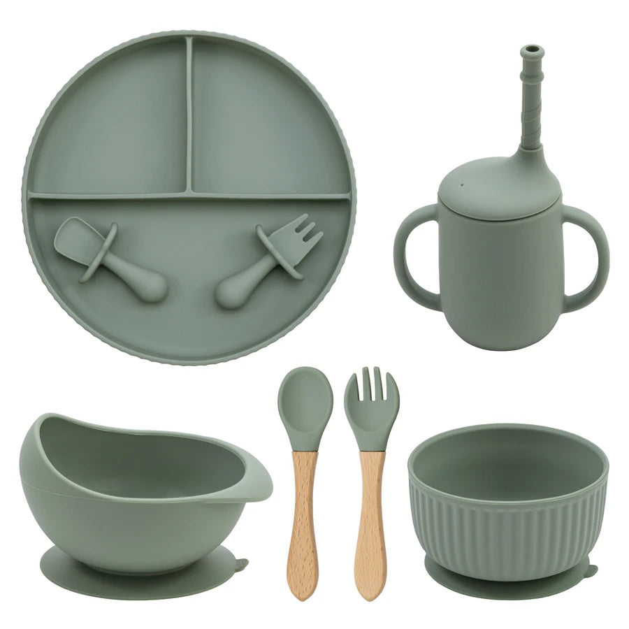 Baby Silicone Cookware Feeding Plate Bowl Set