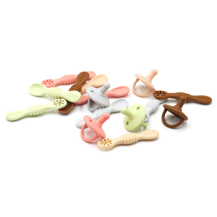 Baby Eating Training Set Toddler Feeding Silicone Sticky Spoon Fork