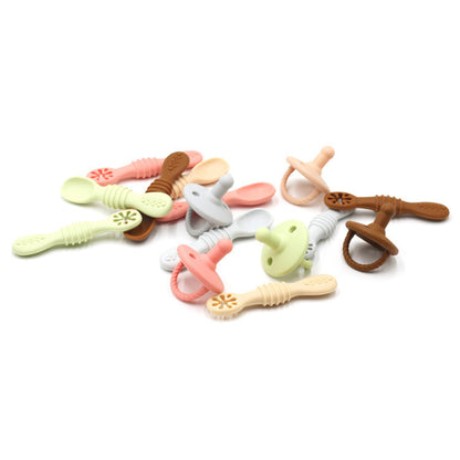 Baby Eating Training Set Toddler Feeding Silicone Sticky Spoon Fork