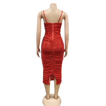 Nightclub Sequin  Sling Slit Long Dress Women