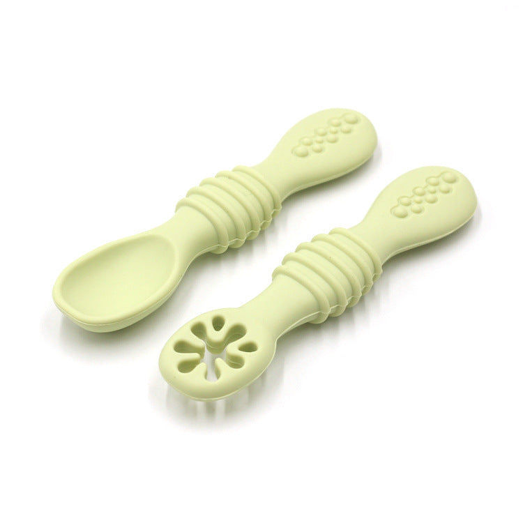 Baby Eating Training Set Toddler Feeding Silicone Sticky Spoon Fork