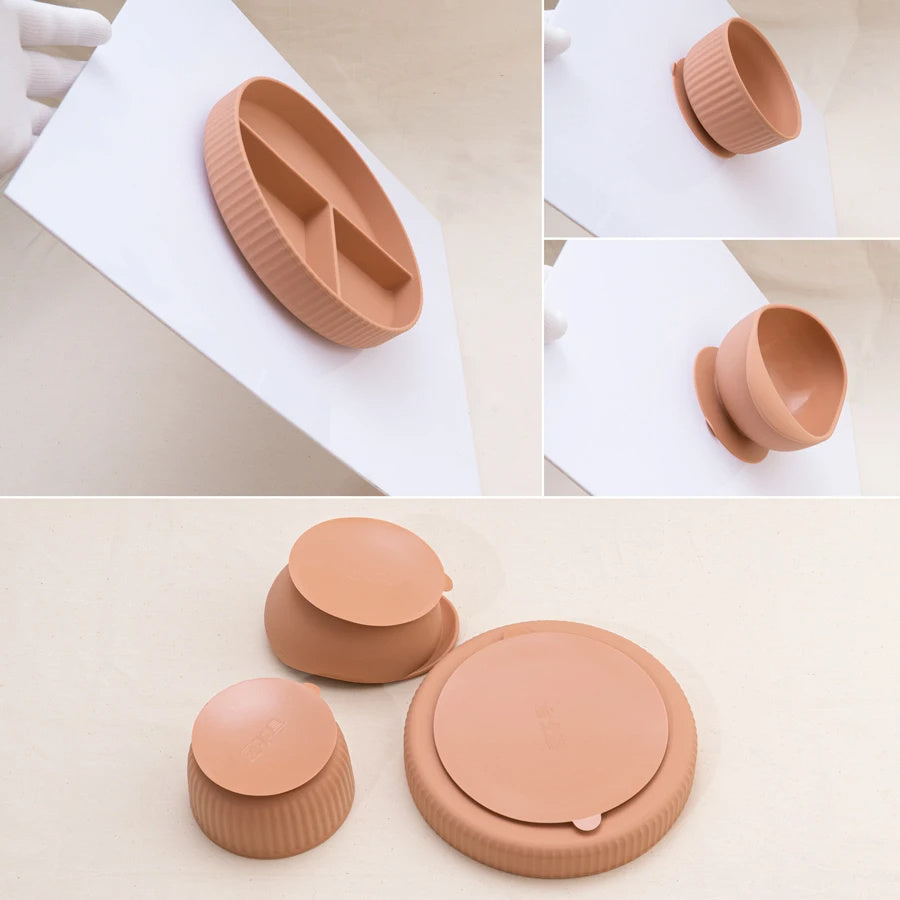 Baby Silicone Cookware Feeding Plate Bowl Set
