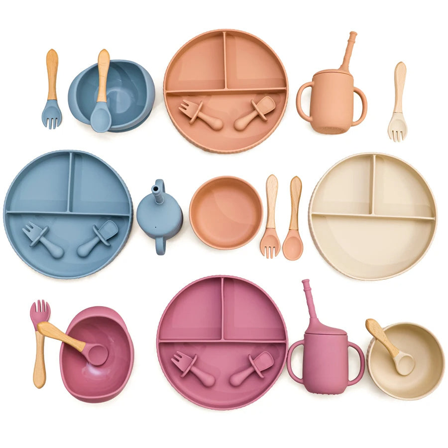 Baby Silicone Cookware Feeding Plate Bowl Set