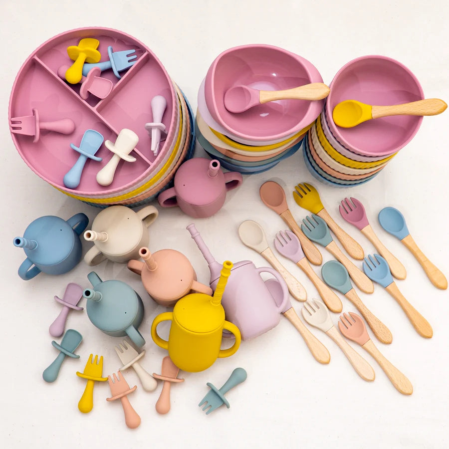 Baby Silicone Cookware Feeding Plate Bowl Set
